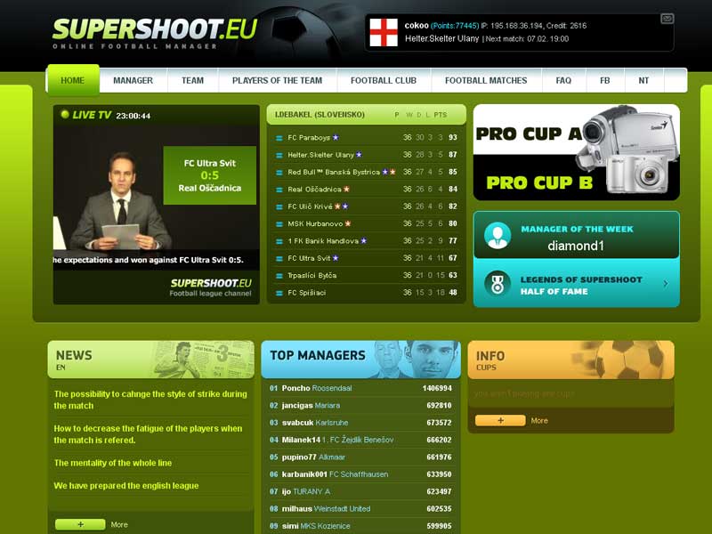 SuperShoot football manager screenshot
